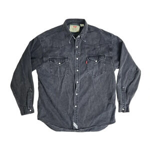 1994 Levi's Pearl Snap Button Black Denim Shirt Size XL Green Tag Button Design
